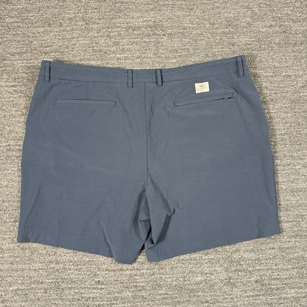 Faherty All Day Chino Shorts Mens 42 Blue Logo Cotton Stretch High Rise Outdoor